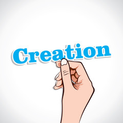 Creation word in hand stock vector
