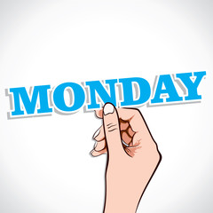 Monday word in hand stock vector