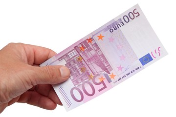 Banknote 500 euro in his hand