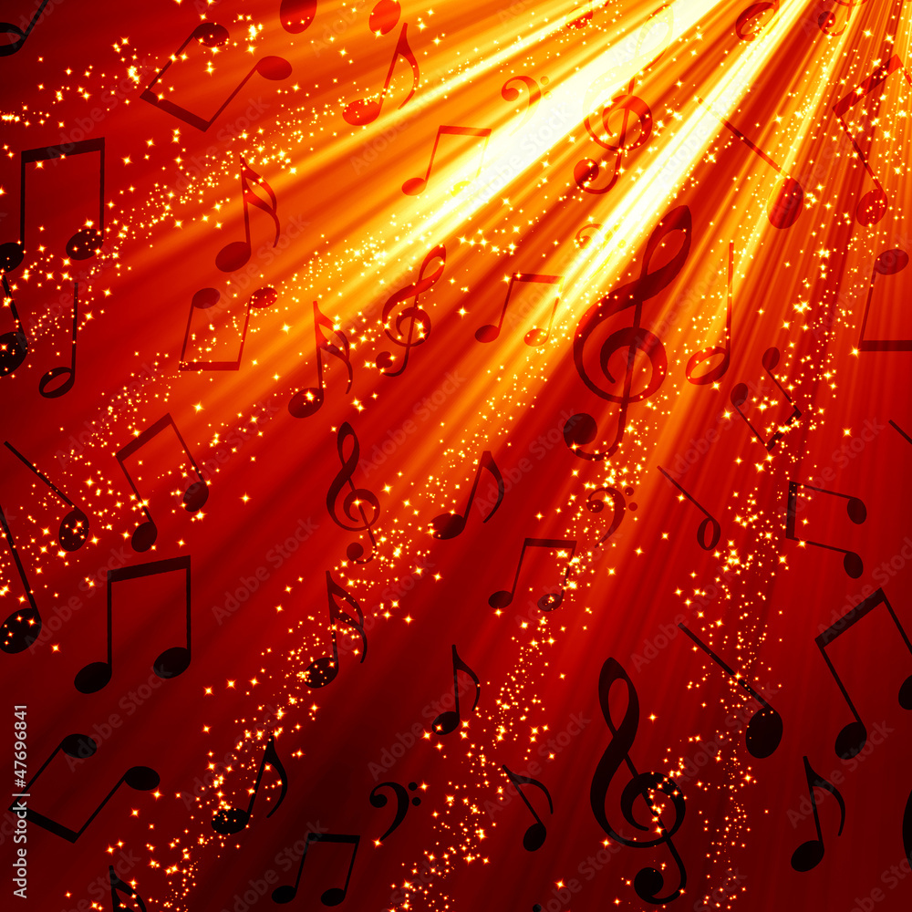 Wall mural musical notes on a burning background