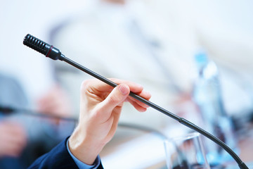 Conference hall with microphones