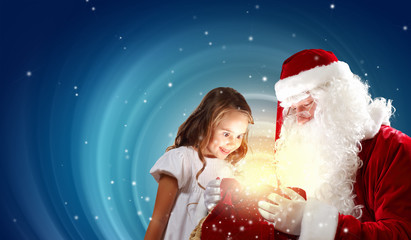 portrait of santa claus with a girl