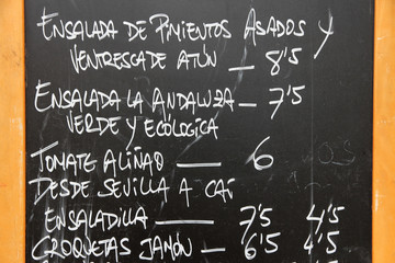 Spanish menu in Santa Cruz de Tenerife