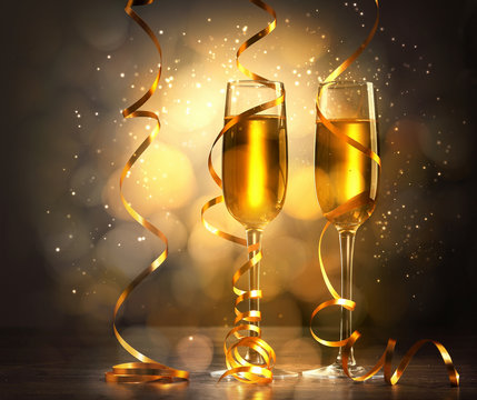 Glasses of champagne at new year party