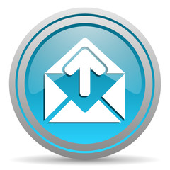 mail blue glossy icon on white background