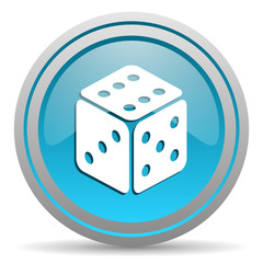 dice blue glossy icon on white background