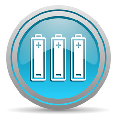 batteries blue glossy icon on white background