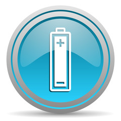 Fototapeta premium battery blue glossy icon on white background