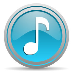music blue glossy icon on white background