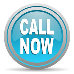 call now blue glossy icon on white background