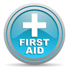 first aid blue glossy icon on white background