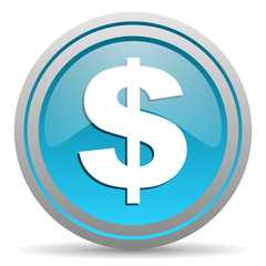 us dollar blue glossy icon on white background