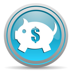 piggy bank blue glossy icon on white background