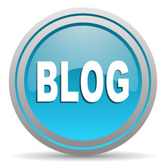 blog blue glossy icon on white background