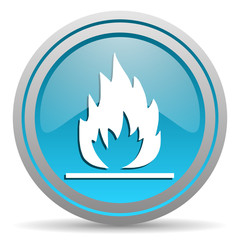 flames blue glossy icon on white background