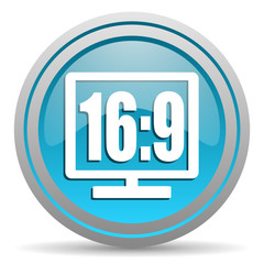 16 9 display blue glossy icon on white background