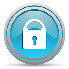 protect blue glossy icon on white background