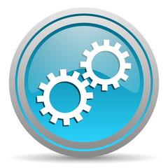 gears blue glossy icon on white background