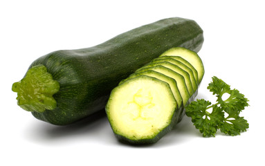 Cut fresh vegetable zucchini isolated on white background.