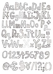 grunge zestaw liter cyfr i znaków monochrom szary na białym tle - obrazy, fototapety, plakaty
