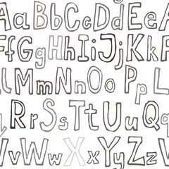grunge alfabet monochrom szary na białym tlenieskończony deseń - obrazy, fototapety, plakaty