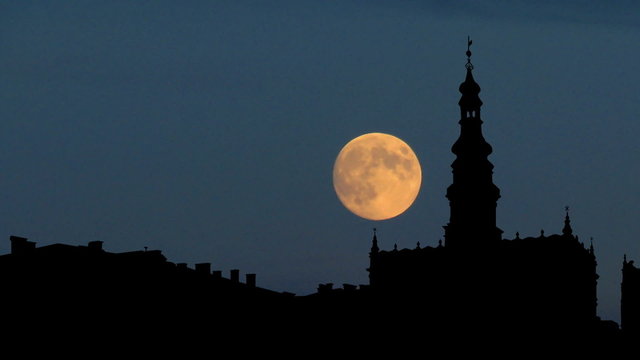 Poland Ratusz Zamosc moonrise