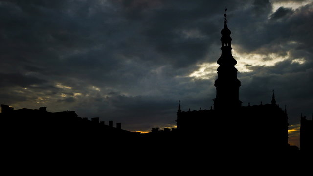Poland Ratusz Zamosc sunset clouds