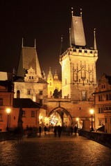 Fototapeta na wymiar Prague Lesser Town with Bridge Tower in the Night