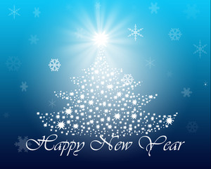 Naklejka na ściany i meble Christmas tree with stars on blue background