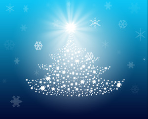 Christmas tree with stars on blue background
