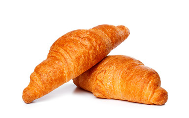 Two croissant isolated on white background