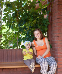 mother and child  in veranda