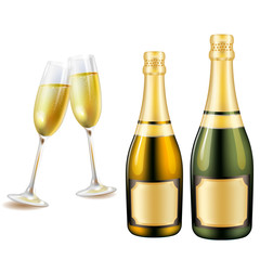 Two glasses and two bottle of champagne