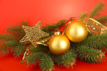 beautiful christmas composition on red background