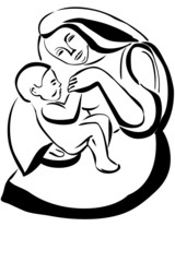 Obraz premium a sketch of a woman mother holding a baby