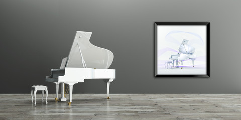Obraz premium Flügel, Innenraum mit Wandbild, Musik