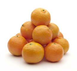 heap of tangerines on white