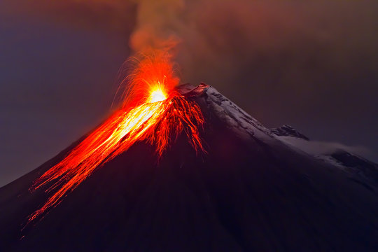 eruption of the volcano with molten lava