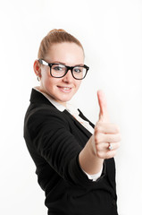 Business woman showing a sign on the fingers