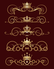 Vector set. Victorian Scrolls and crown.