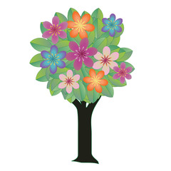 Decorative tree with leaves and flowers