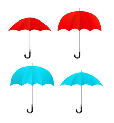 Set of vector red, blue umbrellas