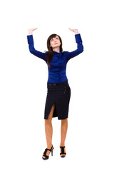 Obraz premium Full length of young woman holding gesture
