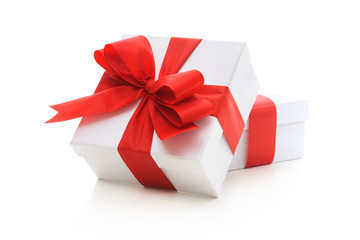 Gift boxes with red ribbon and bow