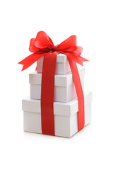 Gift boxes with red ribbon and bow