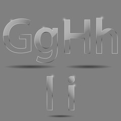 Прозрачные стеклянные буквы, цифры и символы. G H I
