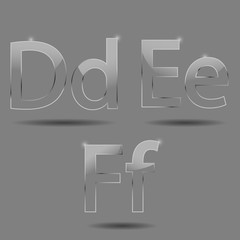 Прозрачные стеклянные буквы, цифры и символы. D E F