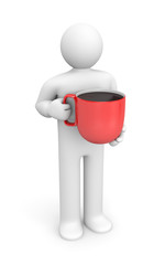 Person with red coffee cup