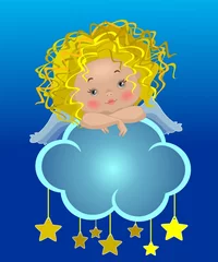 Rolgordijnen Kleine engel op een wolk © shinshilla