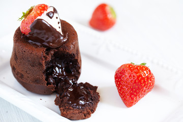 Molten lava cake with strawberry